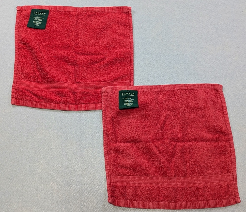 Lauren Ralph Lauren Washcloths Set Of 2 Red Cotton 13x13 Textured Quality Towels